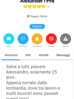 Il mio annuncio è i feedback delle coppie che ho incontrato.