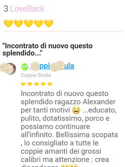 Il mio annuncio è i feedback delle coppie che ho incontrato.