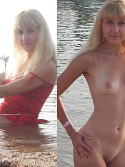 beautiful blonde wife Ksenia before and after